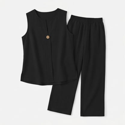 Lunavia – Women's Sleeveless Linen Co-Ord Set with Wide-Leg Pants