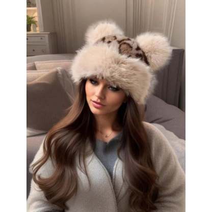Women’s Leopard Print Mongolian Style Hat Soft Plush Fur Warm Cap