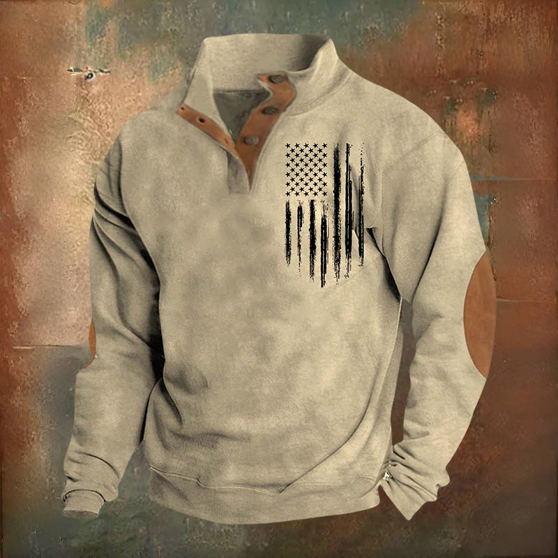 Men's Oversized Sweatshirt Long Sleeve Stand Collar Button Pullover