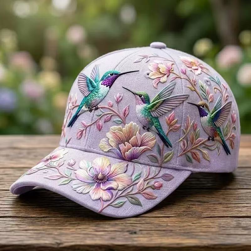 hummingbird baseball cap, sun-protective duckbill cap for spring and summer, ethnic style, versatile and fashionable.