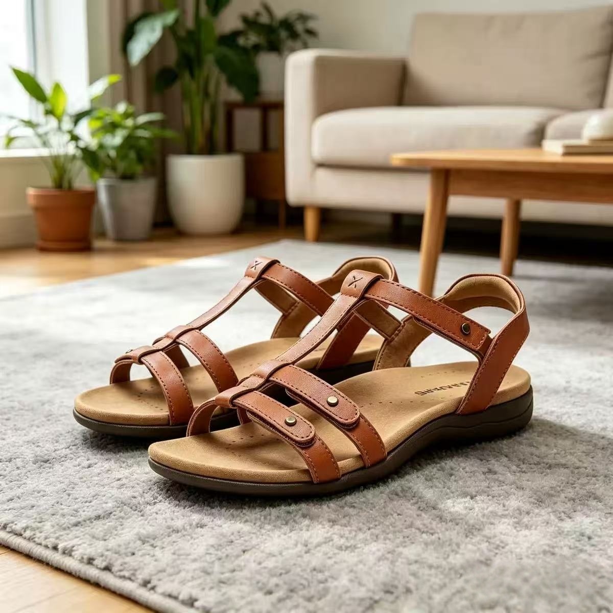 Women's back-strap sandals, black leather