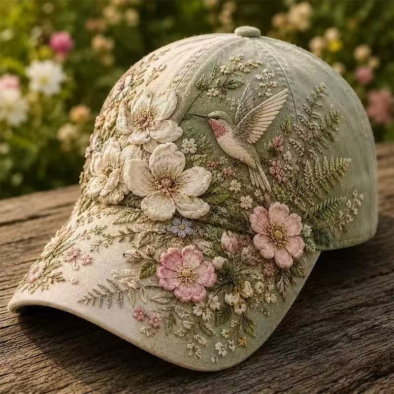 hummingbird baseball cap, sun-protective duckbill cap for spring and summer, ethnic style, versatile and fashionable.