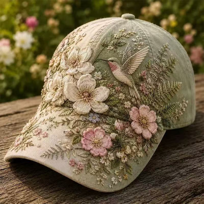 hummingbird baseball cap, sun-protective duckbill cap for spring and summer, ethnic style, versatile and fashionable.