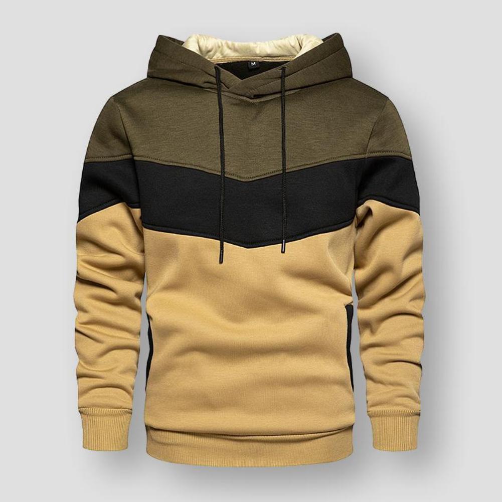 Men's Colorful Patched Hooded Sweatshirt - Casual Pullover Sport Shirt