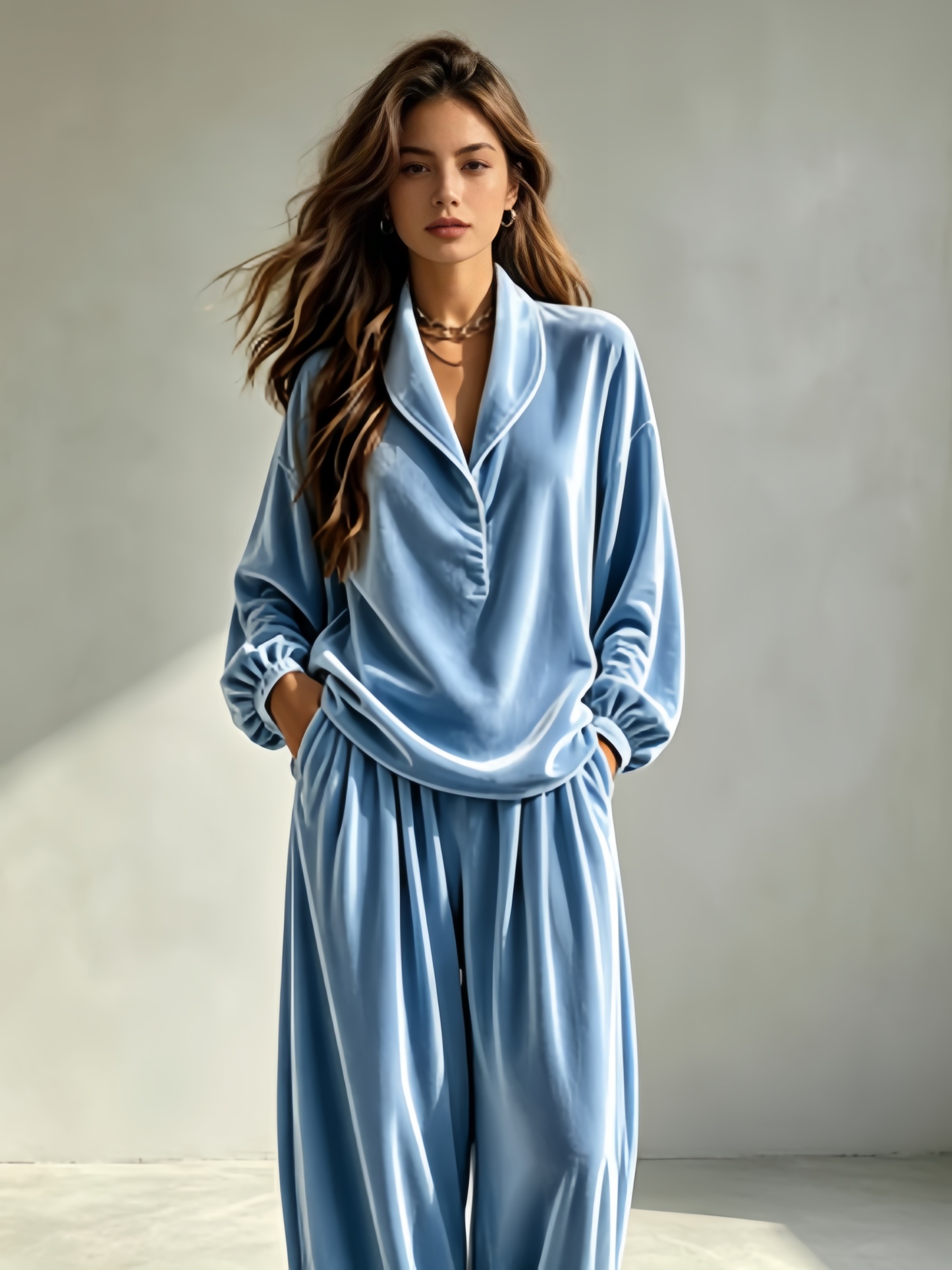 Long-Sleeve Top & Loose Trousers Casual Two-Piece Set