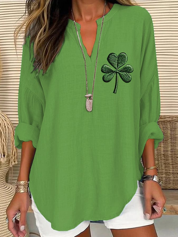 Women's St. Patrick's Day Printed Casual Long Sleeve V-Neck Shirt