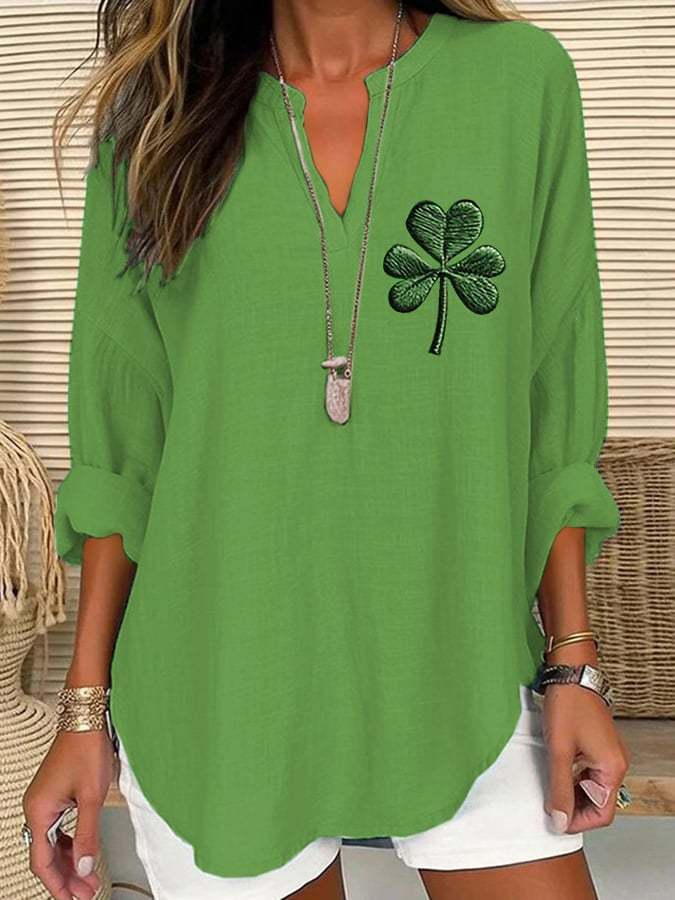 Women's St. Patrick's Day Printed Casual Long Sleeve V-Neck Shirt