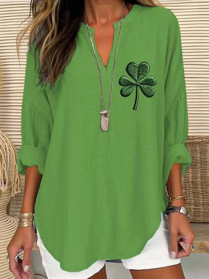 Women's St. Patrick's Day Printed Casual Long Sleeve V-Neck Shirt