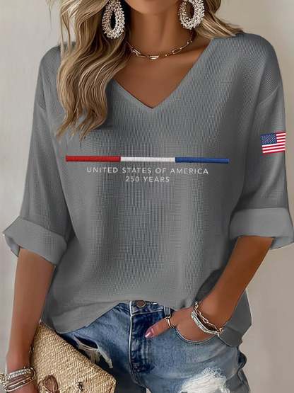 Women's United States 250TH Anniversary Print Waffle Long Sleeve T-Shirt