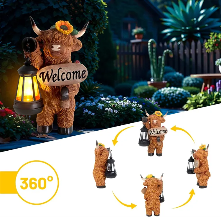 Solar Highland Cow Outdoor Statue with Lantern💡🐮
