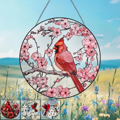 Cardinal&Hummingbird Stained Glass Suncatcher Window Hangings-Memorial Gift
