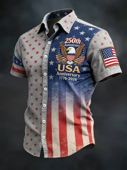 Men's Retro American 250th Anniversary Short-Sleeved Shirt