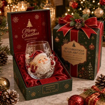 🎄 LAST DAY 49% OFF – ✨ Magical Christmas 3D Glass Cup | Raised Festive Artwork, Sparkling Details & Holiday Gift Drinkware 🎅💎