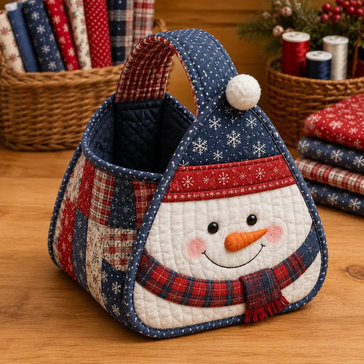 ⏳ Last Day 49% OFF – 🎄 Christmas Character Quilted Carry Basket | Padded Patchwork Fabrics, Layered Appliqué & Soft Carry Handle in DIY Kit or Ready-Made Styles 🎁✨