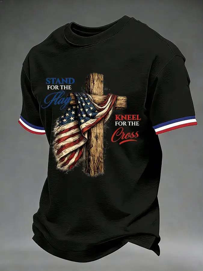 Men'S America 250 Stand For The Flag Kneel For The Cross Printed Short-Sleeve T-Shirt