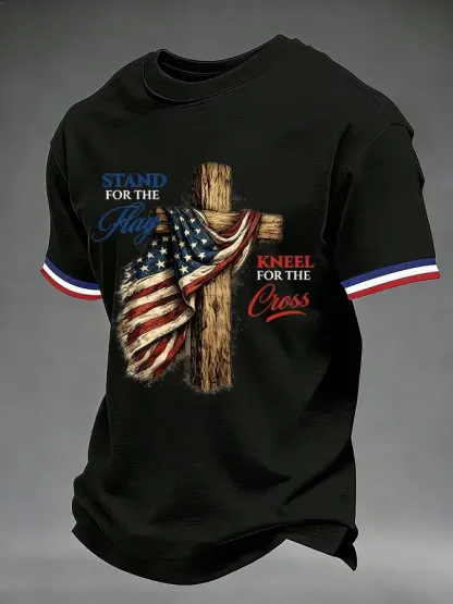 Men'S America 250 Stand For The Flag Kneel For The Cross Printed Short-Sleeve T-Shirt