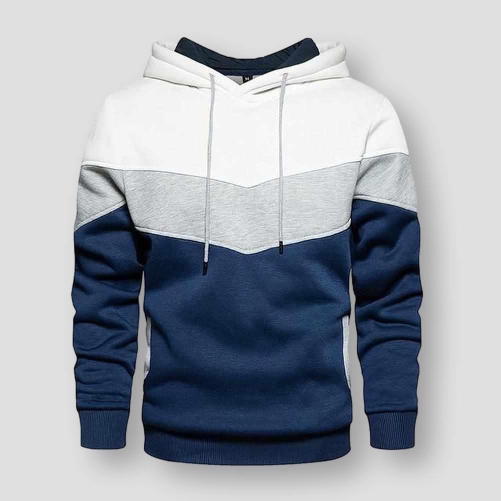 Men's Colorful Patched Hooded Sweatshirt - Casual Pullover Sport Shirt