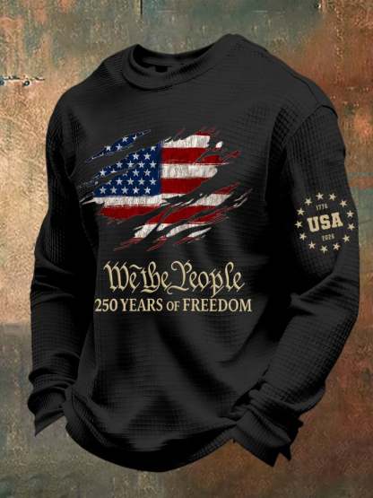 Men's casual American 250th anniversary waffle-knit T-shirt