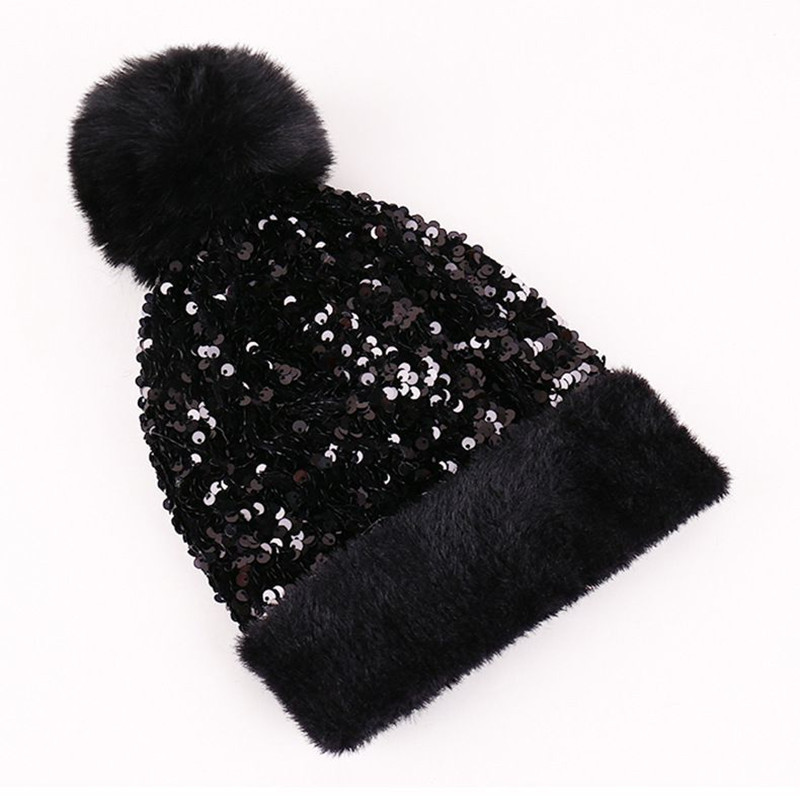 🔥Last Day 50% OFF - Sequin Fur Pom Beanie for Women