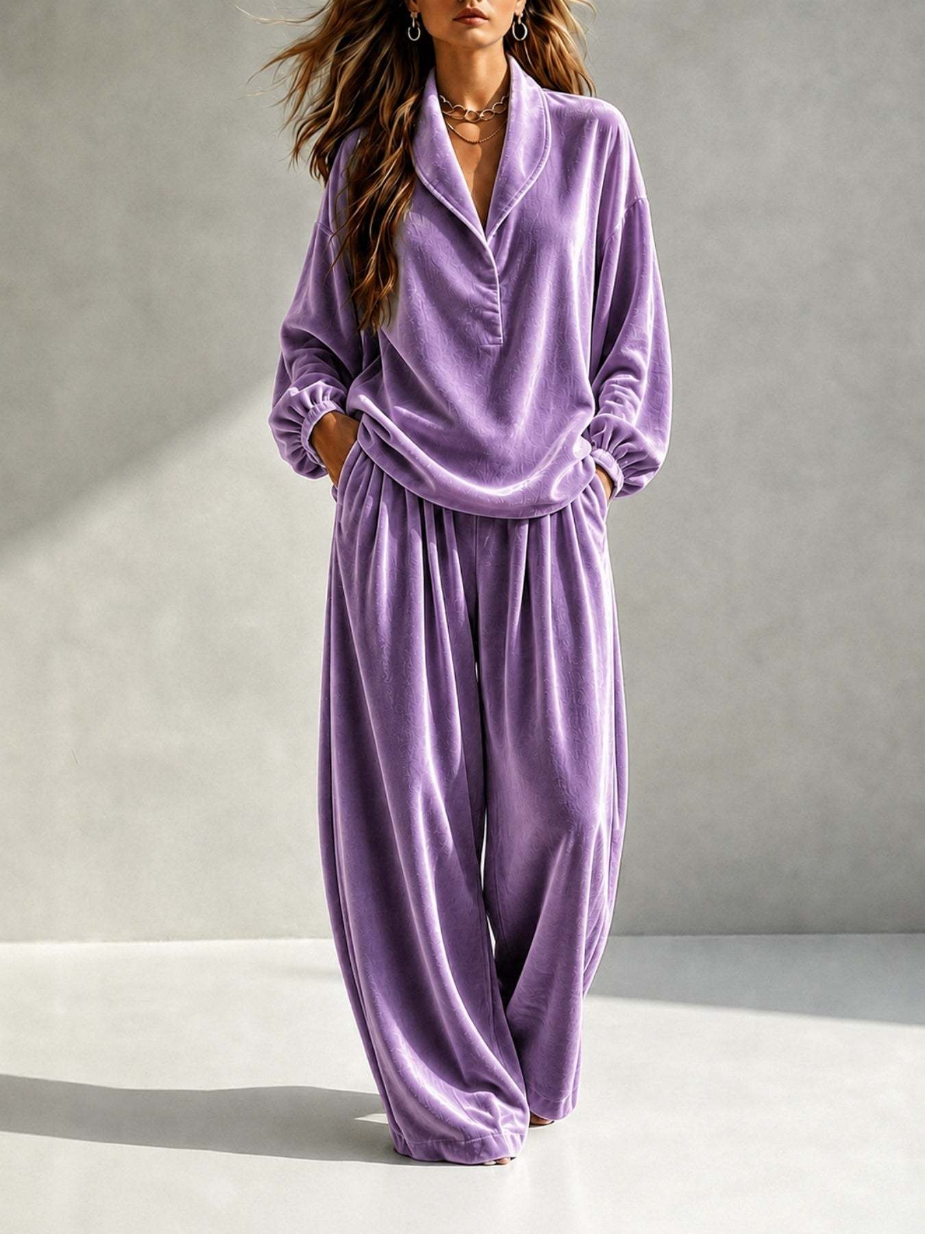 Long-Sleeve Top & Loose Trousers Casual Two-Piece Set