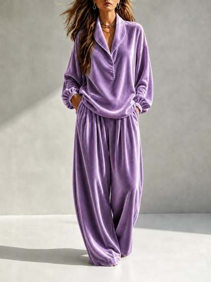 Long-Sleeve Top & Loose Trousers Casual Two-Piece Set