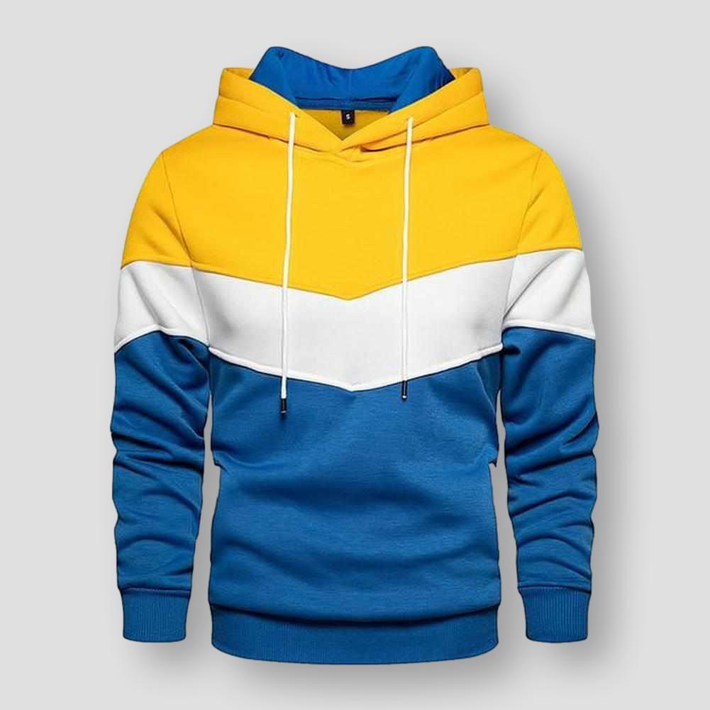 Men's Colorful Patched Hooded Sweatshirt - Casual Pullover Sport Shirt