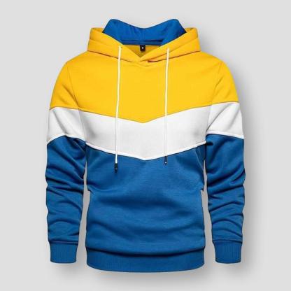 Men's Colorful Patched Hooded Sweatshirt - Casual Pullover Sport Shirt