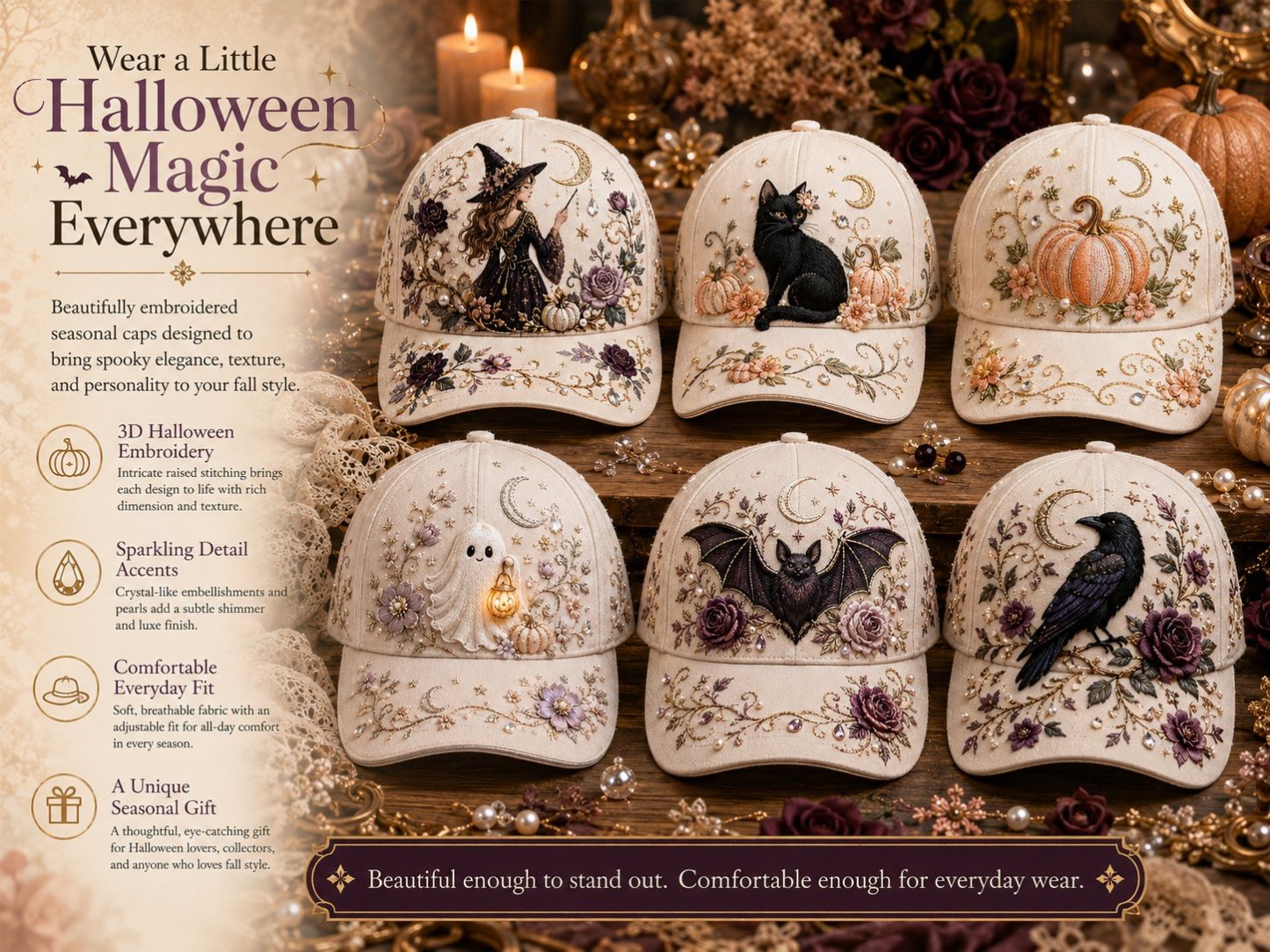🎃  Spooky Cute Adjustable Hat for Fall Outfits, Daily Styling & Halloween Parties