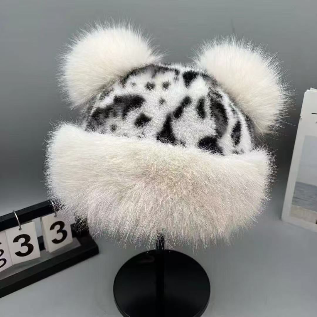 Women’s Leopard Print Mongolian Style Hat Soft Plush Fur Warm Cap
