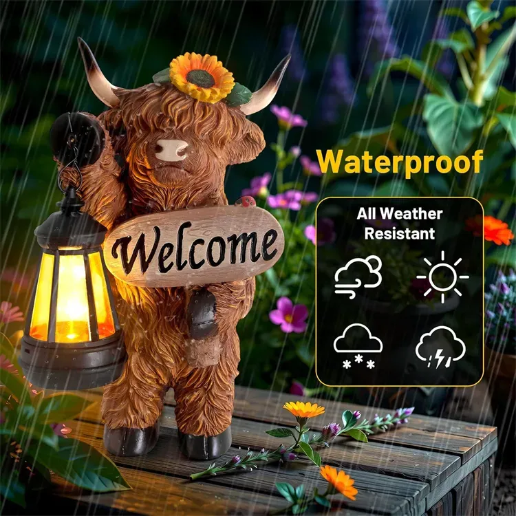 Solar Highland Cow Outdoor Statue with Lantern💡🐮