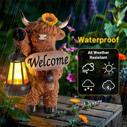 Solar Highland Cow Outdoor Statue with Lantern💡🐮