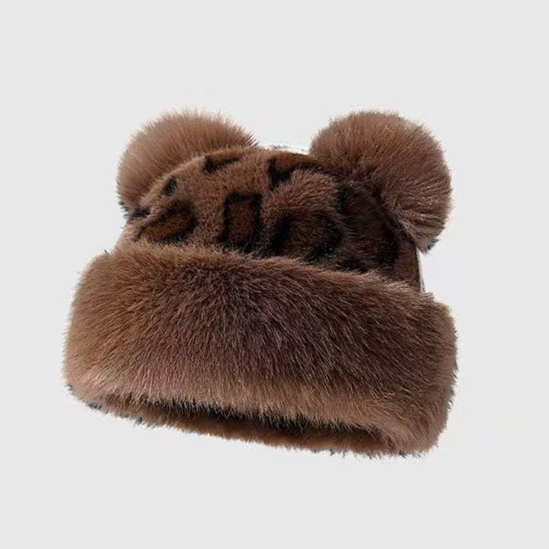Women’s Leopard Print Mongolian Style Hat Soft Plush Fur Warm Cap