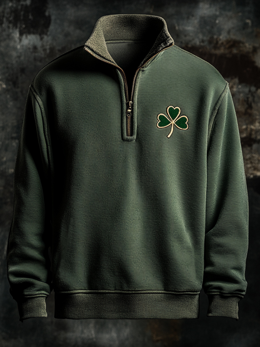 St. Patrick's Day Shamrock Print Half-Zip Sweatshirt
