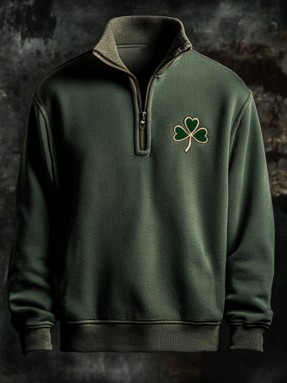 St. Patrick's Day Shamrock Print Half-Zip Sweatshirt