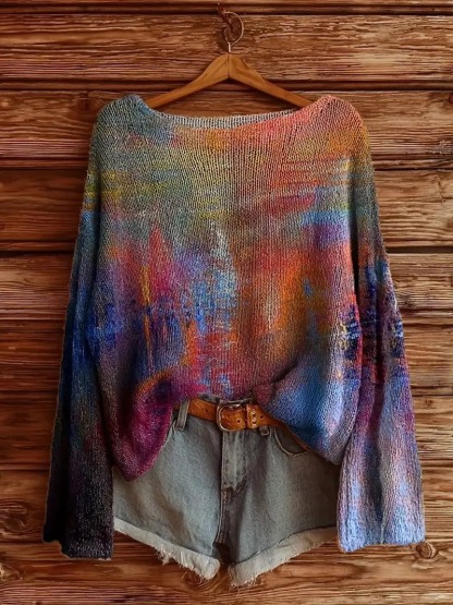 Bohemian Art-Inspired Sweater – Unique Printed Knit for Free Spirits