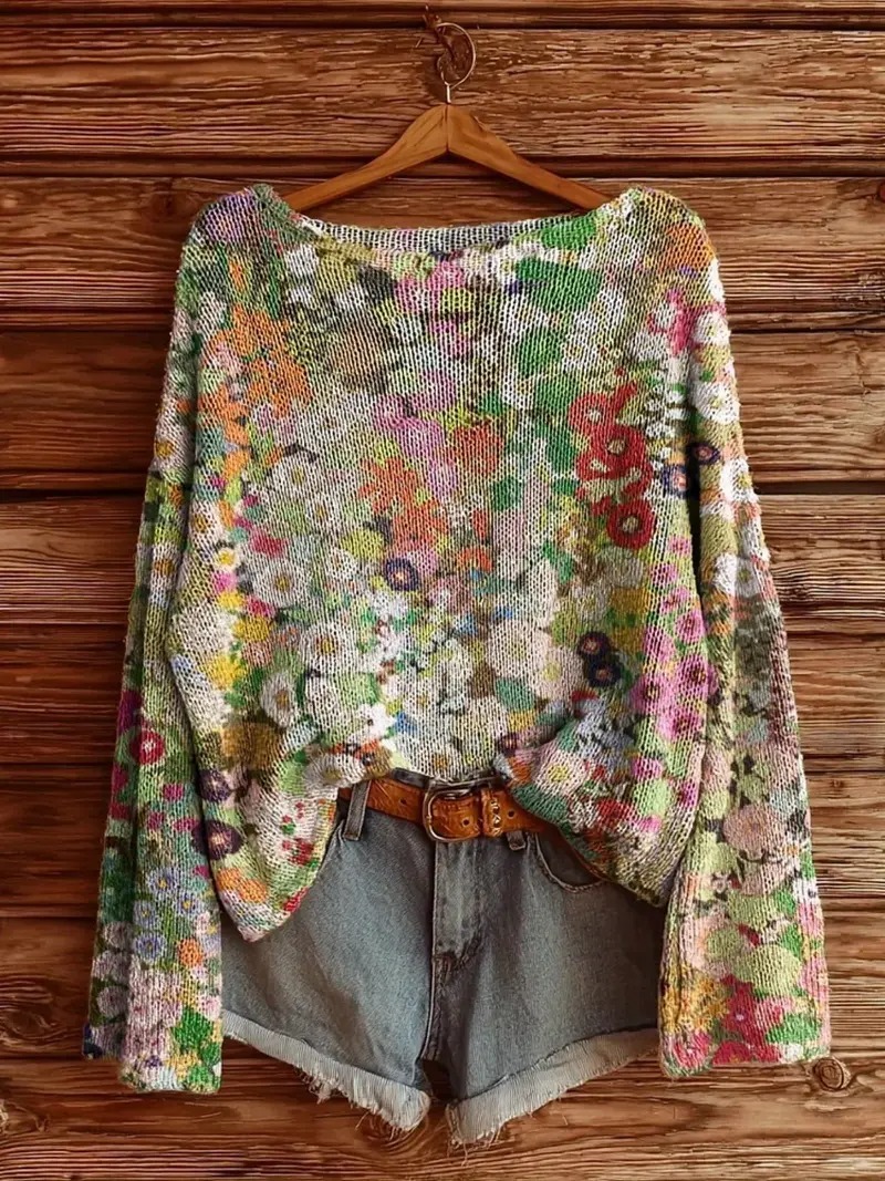 Bohemian Art-Inspired Sweater – Unique Printed Knit for Free Spirits
