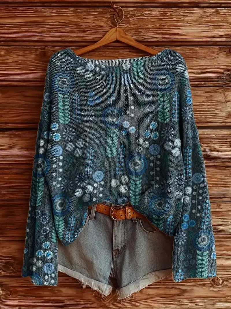 Women’s Boho Chic Sweater – Casual Retro Long Sleeve Knitwear