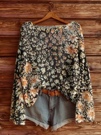 Oversized Boho Knit Sweater – Relaxed Fit Hippie-Inspired Pullover
