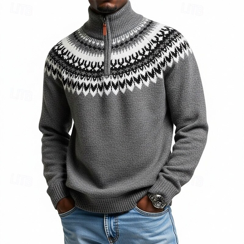 Men's Sweater Ribbed Knit Regular Tops Knitted Geometric
