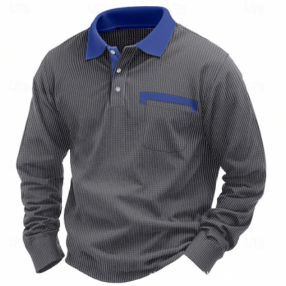 Men's Cotton Waffle Patch Collar Casual Business Polo Shirt