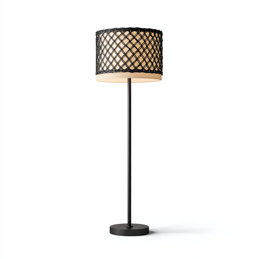 Lampada da terra - metallo e rattan - nero 30x160 cm - design moderno - adatta per soggiorno - camera da letto-Interiorixe