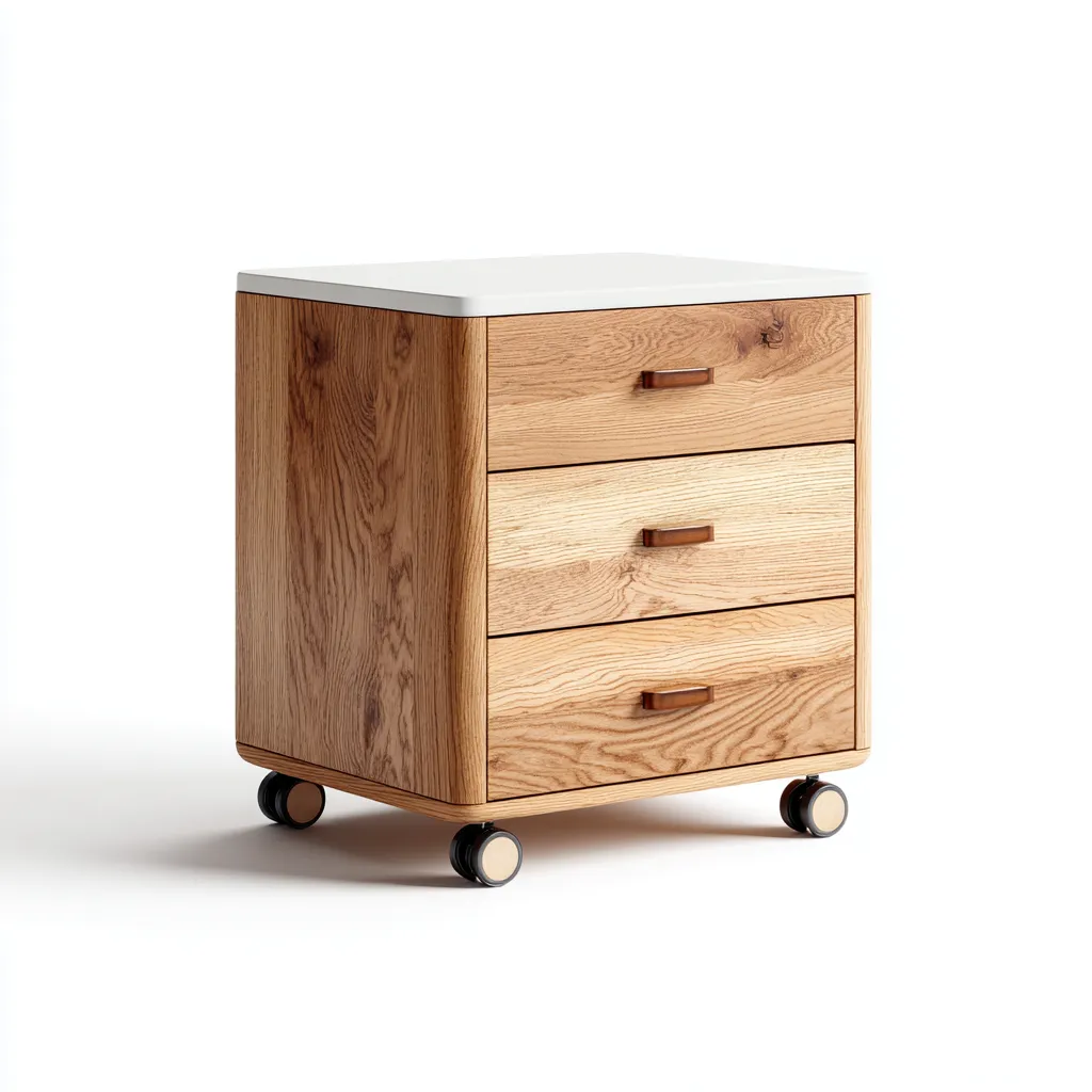 Armadio per ufficio con ruote in legno - colore rovere chiaro con piano bianco - con 3 cassetti - 45x45x65 cm - design moderno - adatto per ufficio domestico-Interiorixe