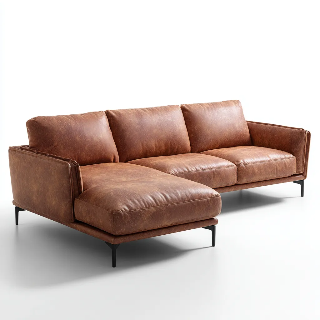 Divano angolare in similpelle 235x160x85 cm - marrone - design moderno con chaise longue - ideale per soggiorno-Interiorixe