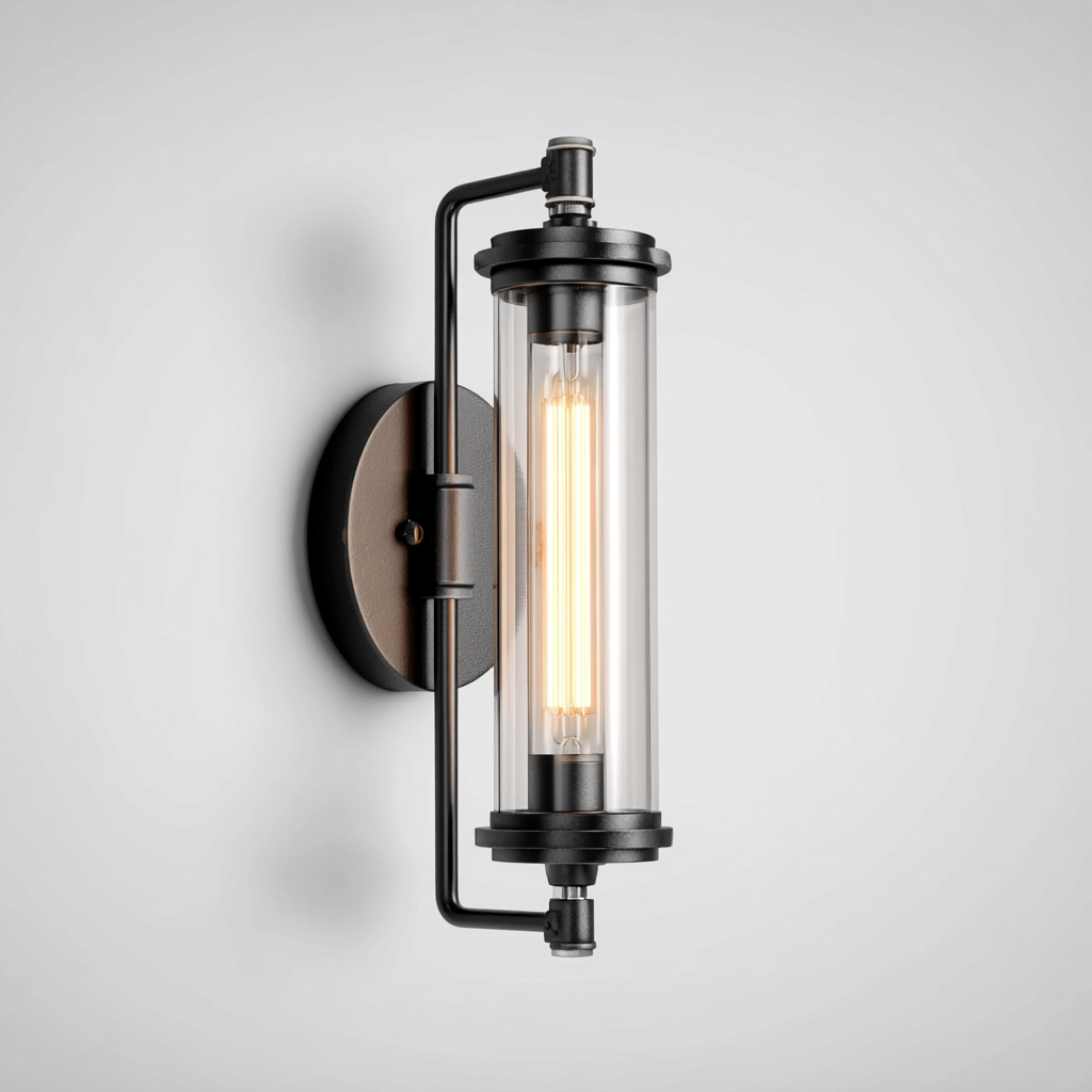 Applique a parete in metallo nero e vetro 15x42 cm - colore nero trasparente - per soggiorno e corridoio - design industriale vintage-Interiorixe