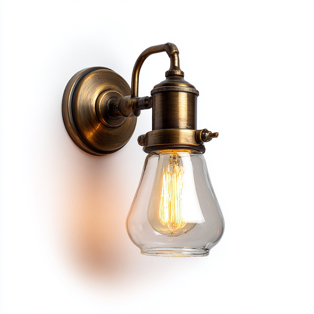 Applique a parete in ottone antico con paralume in vetro trasparente 20x28 cm - colore bronzo - per soggiorno e corridoio - design vintage industriale a luce calda-Interiorixe