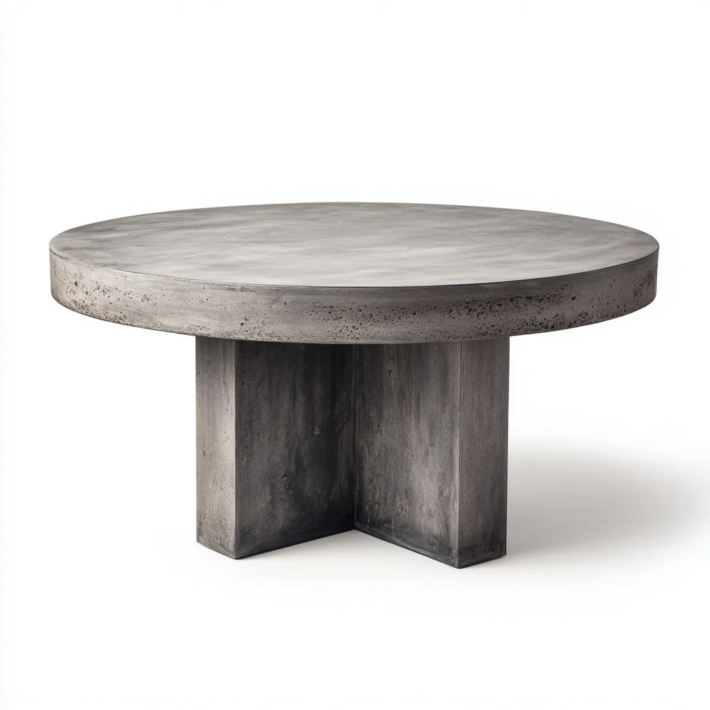 Tavolo da giardino rotondo in cemento - 130x130x75 cm - grigio - per esterni - design moderno-Interiorixe