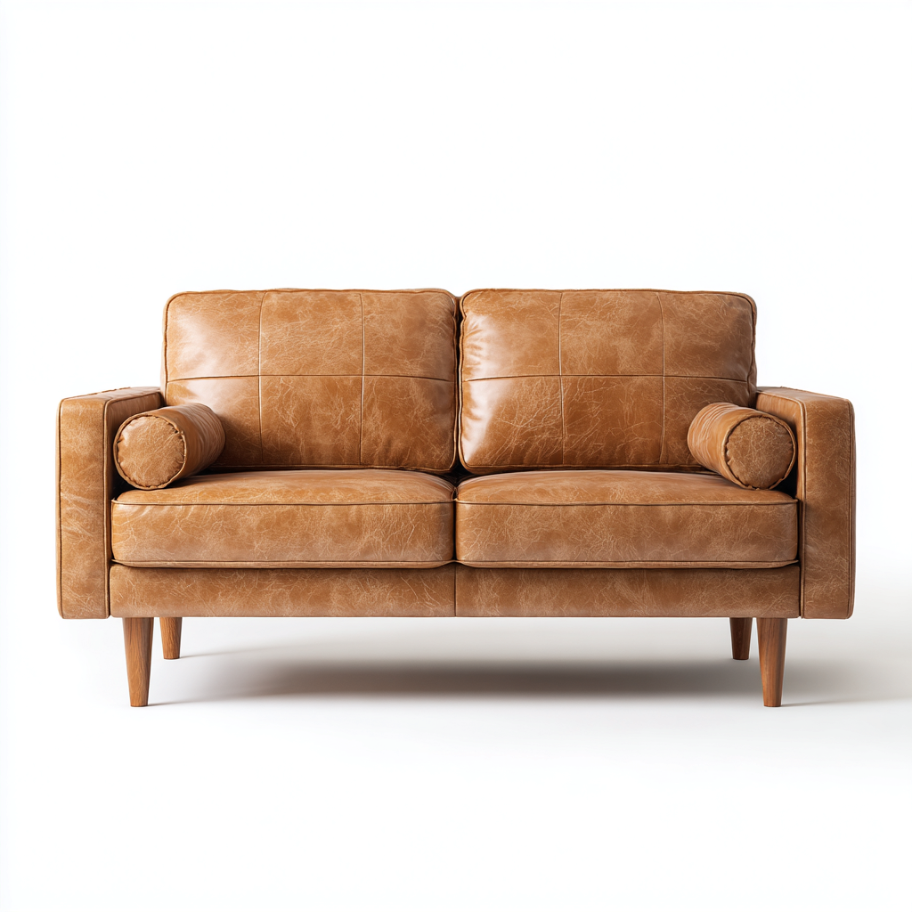 Divano a due posti - pelle - 165x88x82 cm - marrone chiaro - stile moderno retrò - adatto per soggiorno-Interiorixe