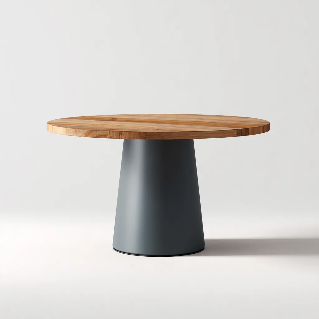 Tavolo da giardino rotondo in legno e metallo - 120x120x75 cm - teak e grigio scuro - per esterni - design moderno-Interiorixe