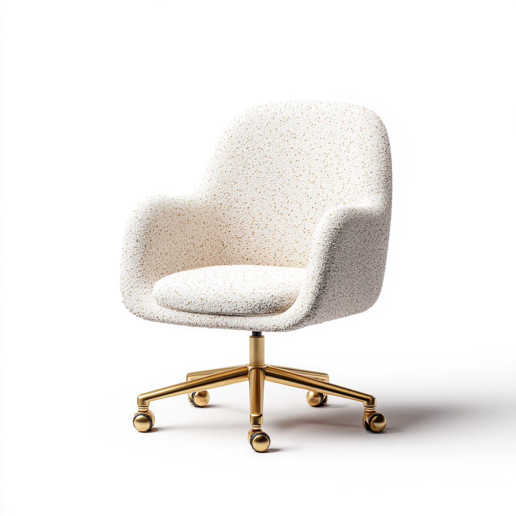 Sedia da ufficio in tessuto bouclé 56x60x85 cm - Bianco - Stile moderno elegante per studio e zona lavoro domestica-Interiorixe