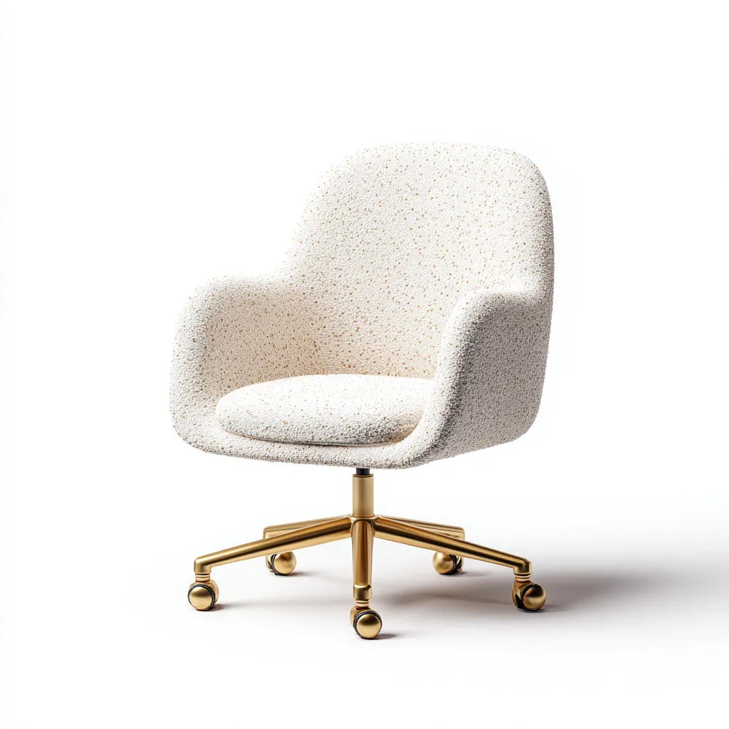 Sedia da ufficio in tessuto bouclé 56x60x85 cm - Bianco - Stile moderno elegante per studio e zona lavoro domestica-Interiorixe